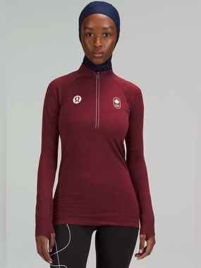 Lululemon Team Canada Swiftly Tech Half Zip 2.0 in Storm Surge Red Merlot
